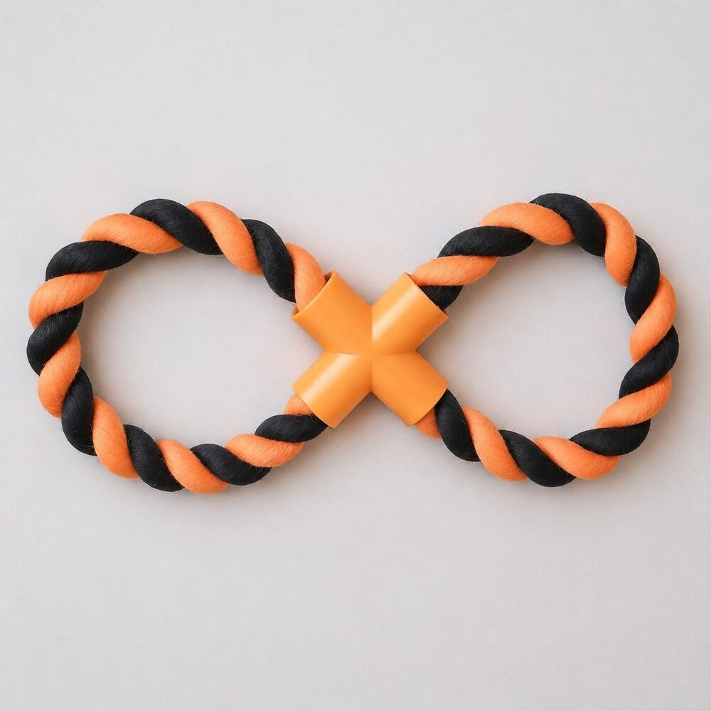 Orange Black Figure 8 Rope Dog Tug Toy Chew Pull Halloween Double Loop M L XL
